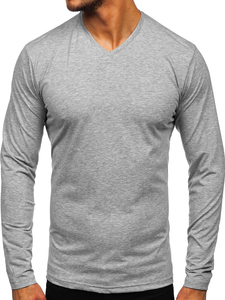 Longsleeve majica muška V-izrez bez printa siva Bolf 172008