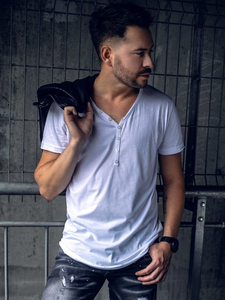 Bijela pamučna muška majica V-izreza bez printa Bolf 4049