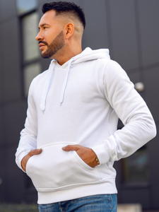 Bijela muška majica s kapuljačom s klokan džepom Bolf 2009A