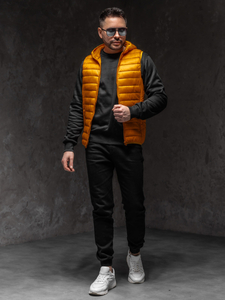 Narančasti prošiven prsluk muški s kapuljačom Bolf LY36