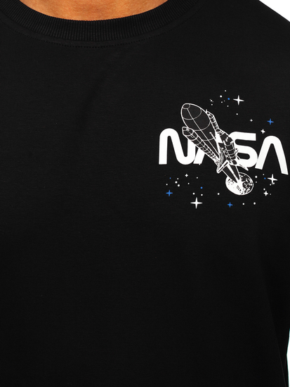 Crna s printom muška dukserica bez kapuljače Bolf 6476