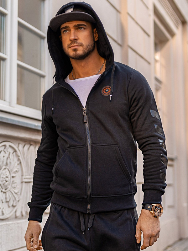 Dukserica muška s kapuljačom s apliciranom šljokicom crna Bolf 33101