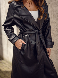 Ženska dugačka kožna jakna Crno Bolf 11Z8100A