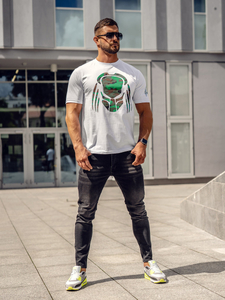 Bijela pamučna muška majica s printom Bolf 192379A