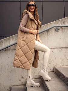 Kamel dugi prošiveni ženski prsluk Bolf 5M3165A