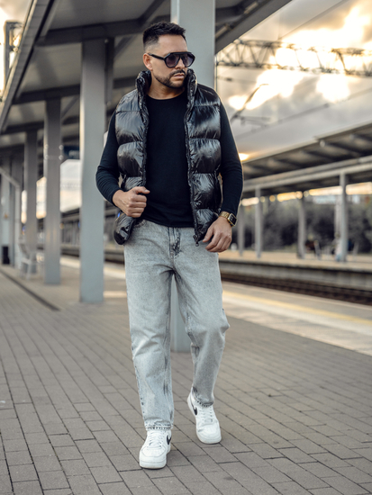 Crni debeli prošiveni muški prsluk Bolf 9968