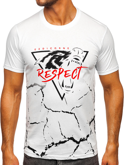 Bijeli pamučni muški t-shirt s printom Bolf 5035