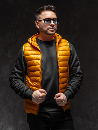 Narančasti prošiven prsluk muški s kapuljačom Bolf LY36