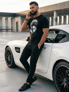 Muška pamučna majica s printom Crno Bolf 142175A