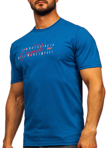 Plavi pamučni muški t-shirt s printom Bolf 5032