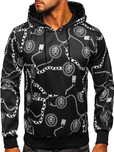 Crna muška dukserica s printom s kapuljačom Bolf HM336