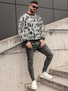 Crno-bijela muška majica bez kapuljače s printom Bolf 8B1133