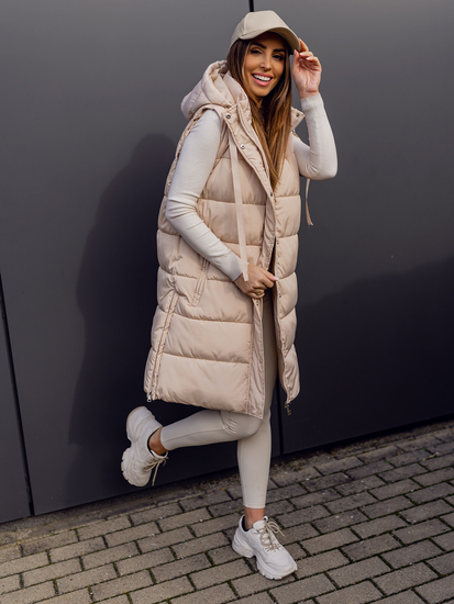 Bež duga prošiveni prsluk ženski oversize Bolf 81276