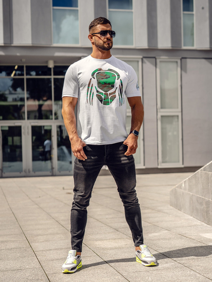 Bijela pamučna muška majica s printom Bolf 192379A