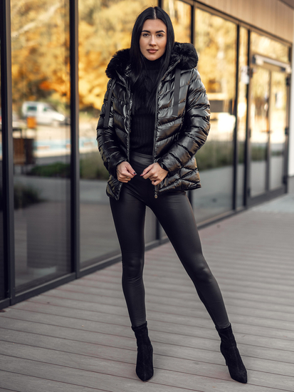 Ženska prošivena zimska jakna s kapuljačom Crna Bolf 5M3138A