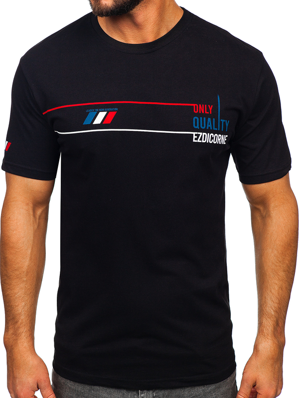 Crna pamučna majica muška s printom Bolf 14772