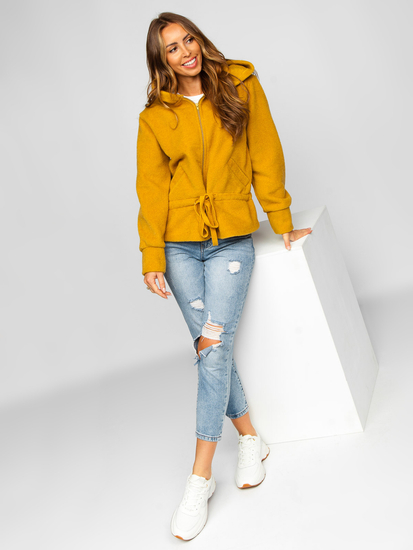 Jakna ženska kratki kaput s kapuljačom žuta Bolf 9320