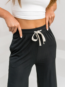 Crne široke ženske hlače od materijala Bolf W7955