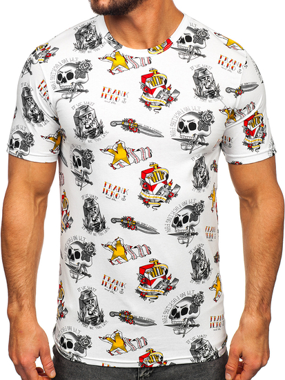 Bijela pamučna majica muška s printom Bolf 14963