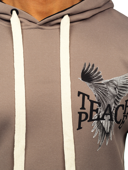 Muška majica s klokanom s printom i kapuljačom Sivo Bolf M279