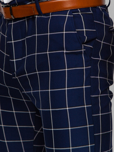 Muške chino hlače na kockice Mornarsko plava Bolf 0038