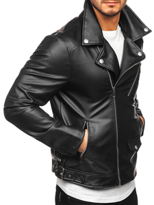Crna ramoneska jakna od kože muška Bolf 0006