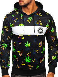 Crna s printom dukserica muška s kapuljačom Bolf HM631