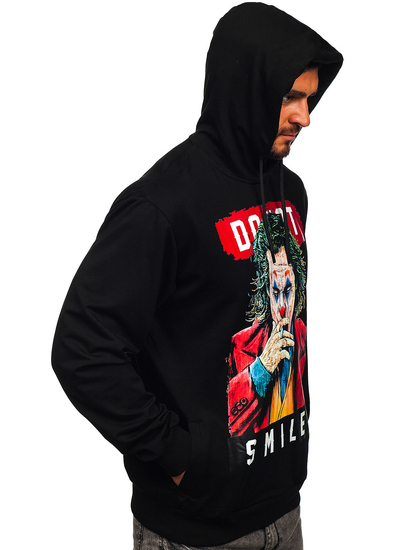 Crna s printom dukserica muška s kapuljačom Bolf 6384