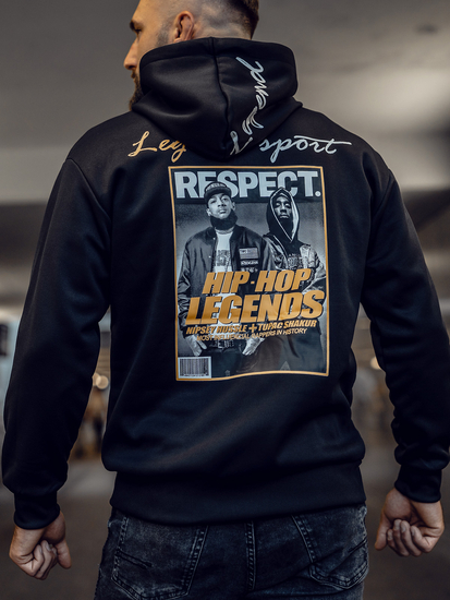 Muška majica s klokanom s printom i kapuljačom Crna Bolf M280