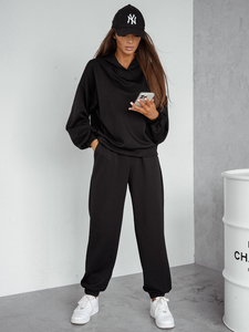 Ženski dvodijelni trenirke komplet s kapuljačom crni Bolf 525