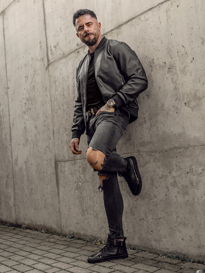 Crna kožna bomber jakna muška Bolf 3A65A