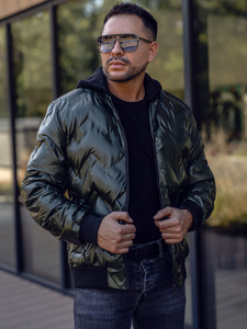 Zelena prijelazna muška bomber jakna s kapuljačom Bolf 6590