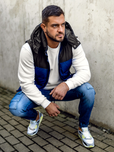 Tamnoplavi prošiveni prsluk muški s kapuljačom Bolf 1189