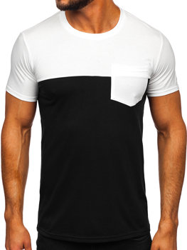 Bijelo-crna bez printa muška majica s džepom Bolf 8T91