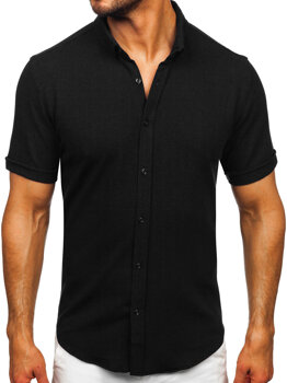 Crna muška košulja od muslina s kratkim rukavima Bolf 2013