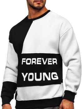 Crno-bijela s printom Forever Young dukserica muška bez kapuljača Bolf 0003