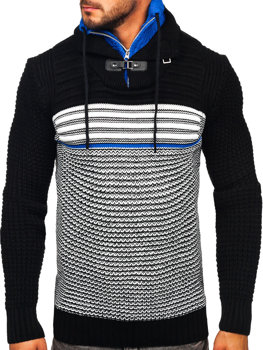 Crno-plavi debeli džemper muški sa stojećim ovratnikom Bolf 2026