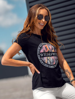 Crno-ružičasta majica ženska s printom Bolf 0014