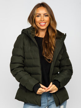 Kaki prošivena ženska zimska jakna s kapuljačom Bolf 5M769