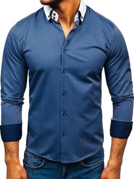 Košulja muška elegantna prugasta dugih rukava tamnoplava Bolf 0909-A