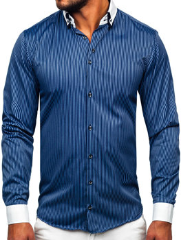 Košulja muška elegantna s prugama dugih rukava tamnoplava Bolf 0909