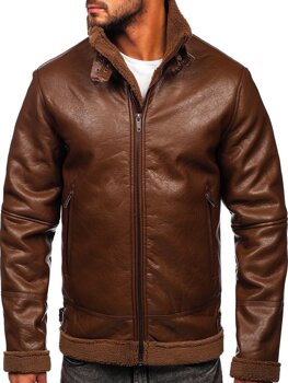 Smeđa muška kožna jakna izolirana bunda Bolf EX930
