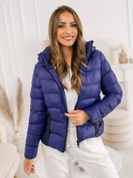 Tamnoplava prošivena ženska jakna zimska sa kapuljačom Bolf 5M782
