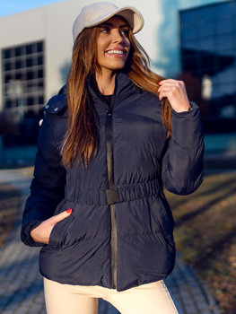 Tamnoplava prošivena zimska ženska jakna s kapuljačom Denley 23060
