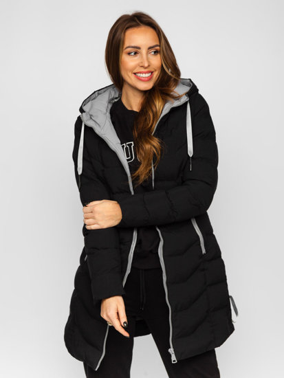 Crna duga prošivena jakna zimska kaput ženski s kapuljačom Bolf 7075