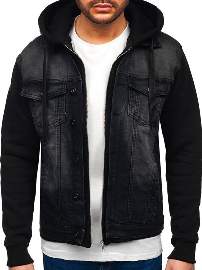 Crna jakna od trapera muška s kapuljačom Bolf 10350