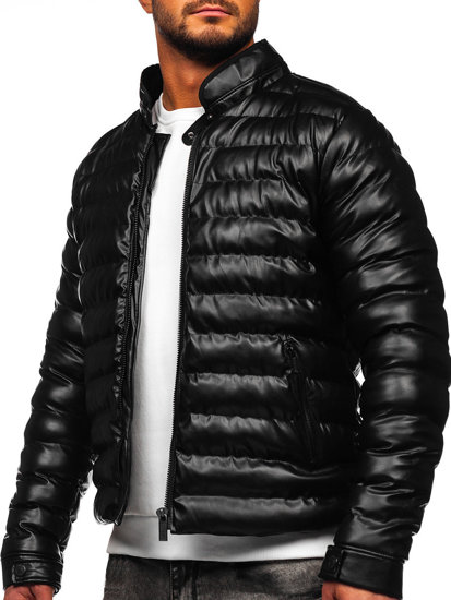 Crna kožna jakna muška prošivena Bolf 0021