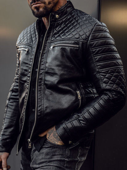 Crna muška kožna jakna Bolf biker 11Z8002
