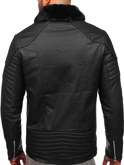 Crna muška kožna jakna s krznom Bolf 11Z8013