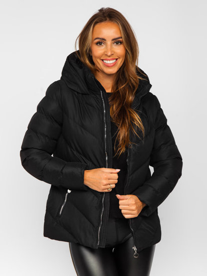 Crna prošivena jakna ženska zimska s kapuljačom Bolf 5M725